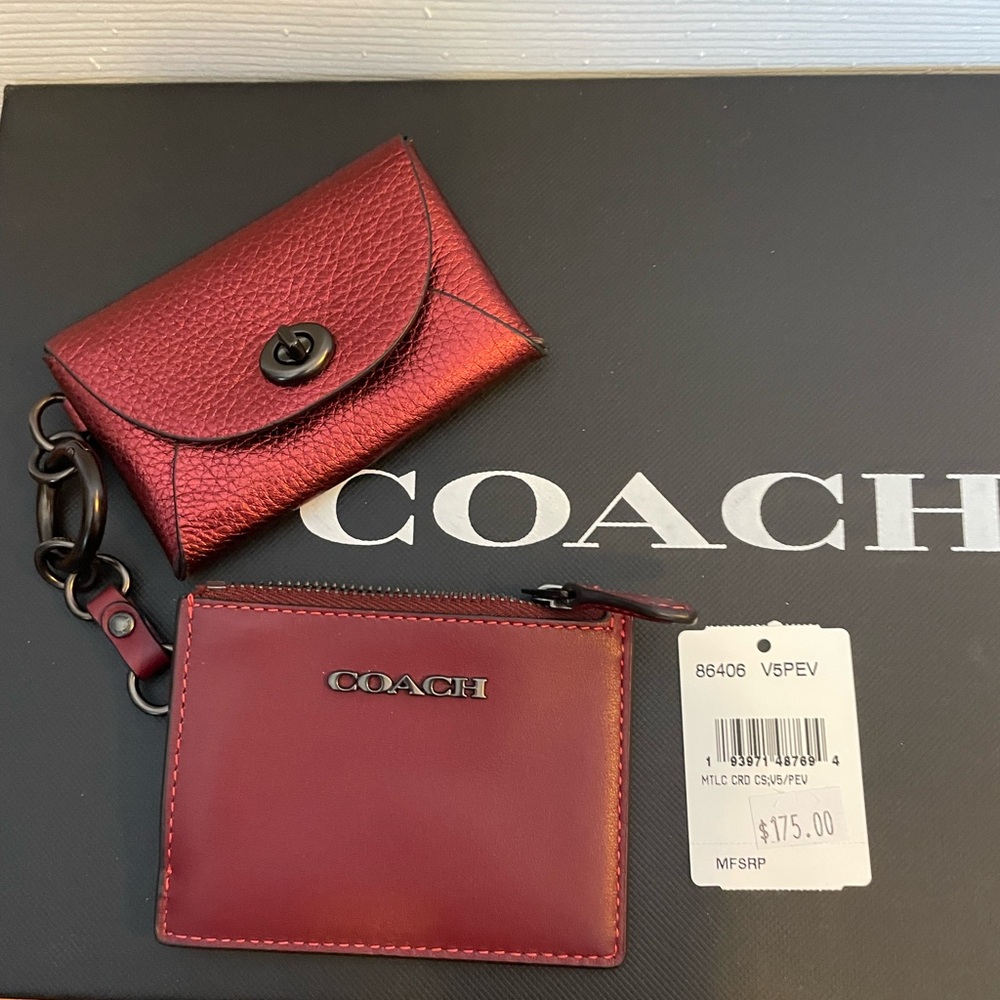 Coach Burgundy Leather Card Holder Set